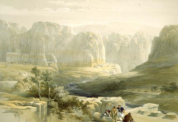 Petra olhando para o sul, em 9 de março de 1839, prato 106 do Volume III da Terra Santa, gravado por Louis Haghe (1806-85) pub. 1849 de David after Roberts