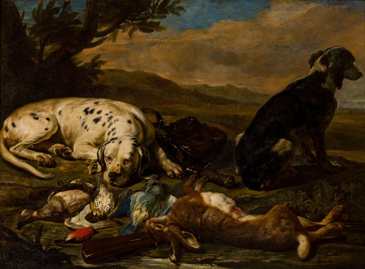 Natureza morta baseada na caça, c.1665-1701 (óleo sobre tela) de David de Koninck