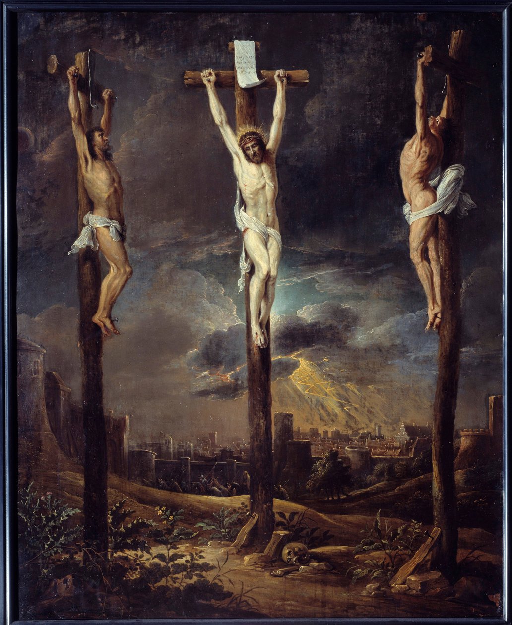 Le Calvary Painting by David Teniers I Le Vieux (1582-1649) 17th Century Sun. 0,86x0,69 m de David the Elder Teniers