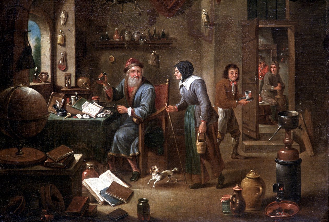 O escritório do alquimista (óleo sobre tela) de David the Elder Teniers