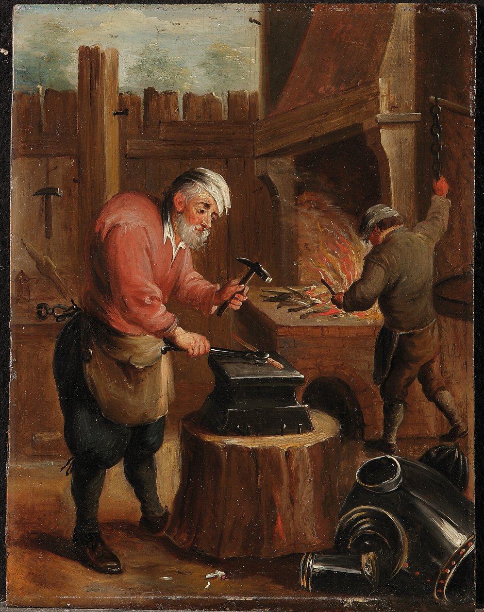 Uma Alegoria dos Quatro Elementos: Fogo (óleo sobre painel) de David the Younger (follower of) Teniers