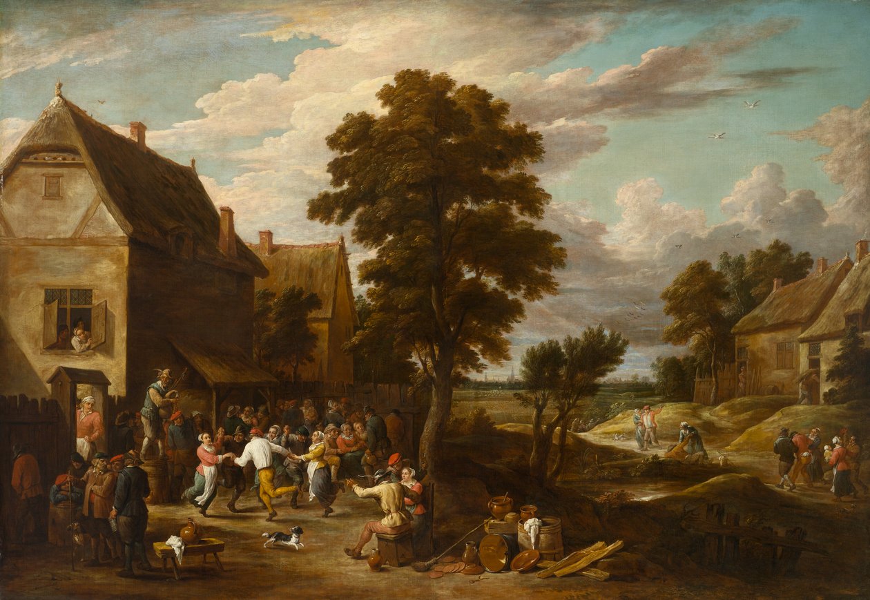 Bailarinos num Village Inn, cerca de 1660s (óleo sobre tela) de David the Younger (workshop of) Teniers