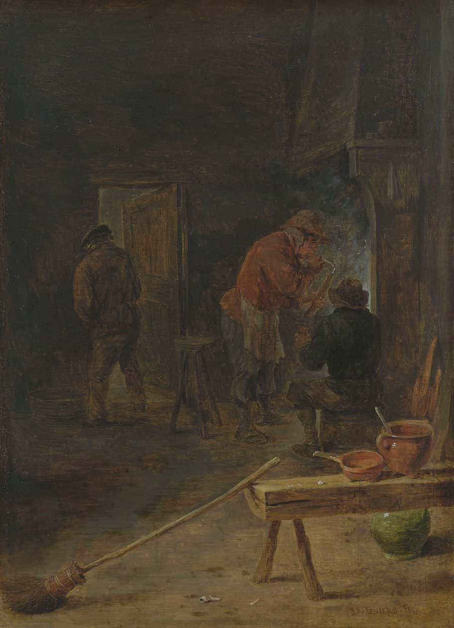 Agricultores em torno de uma lareira de David Teniers the Younger