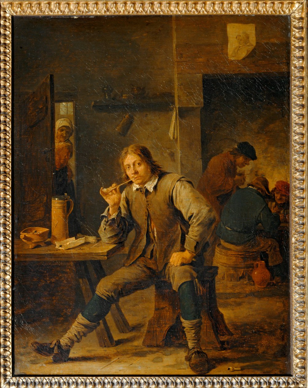 Fumador encostado a uma mesa ... de David the Younger Teniers