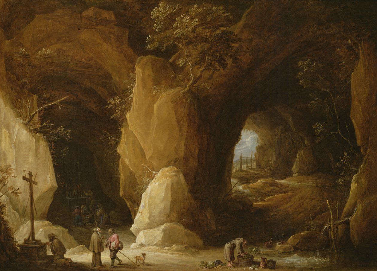 Eremitas em uma caverna, século XVII de David Teniers the Younger