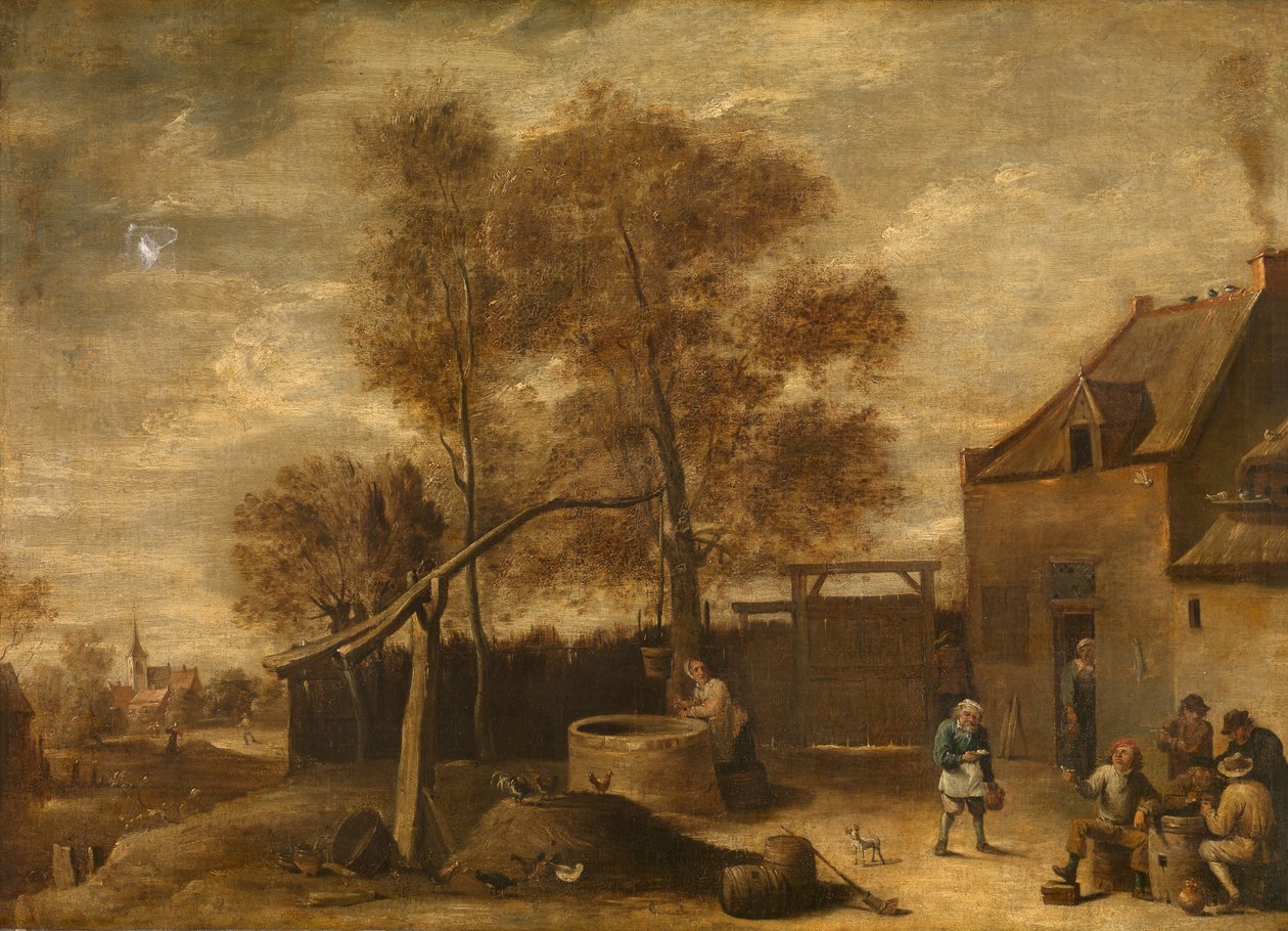 No pátio da quinta (óleo) de David the Younger Teniers
