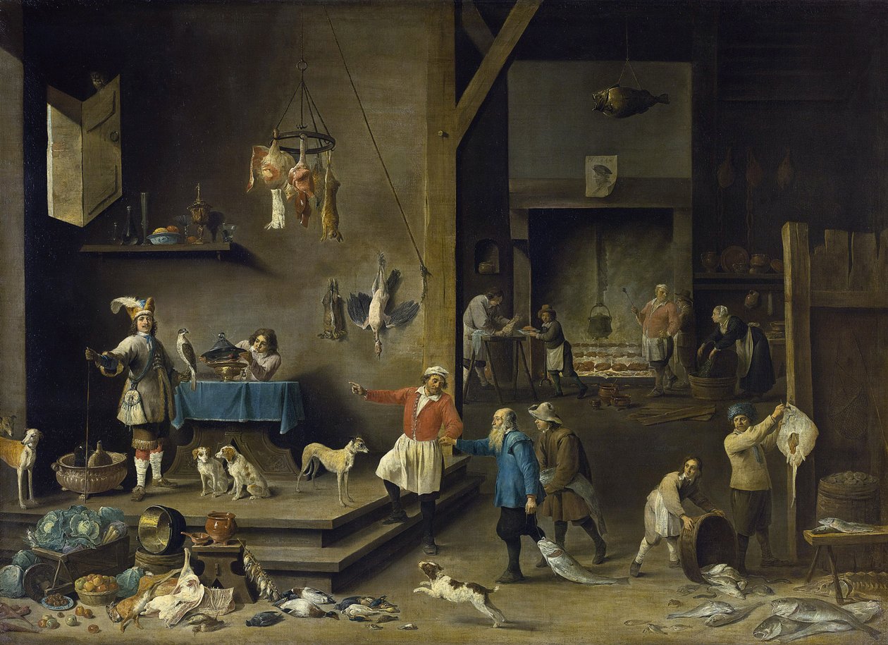 Cozinha - David Teniers, o Jovem (1610-1690). Óleo sobre tela de David Teniers the Younger