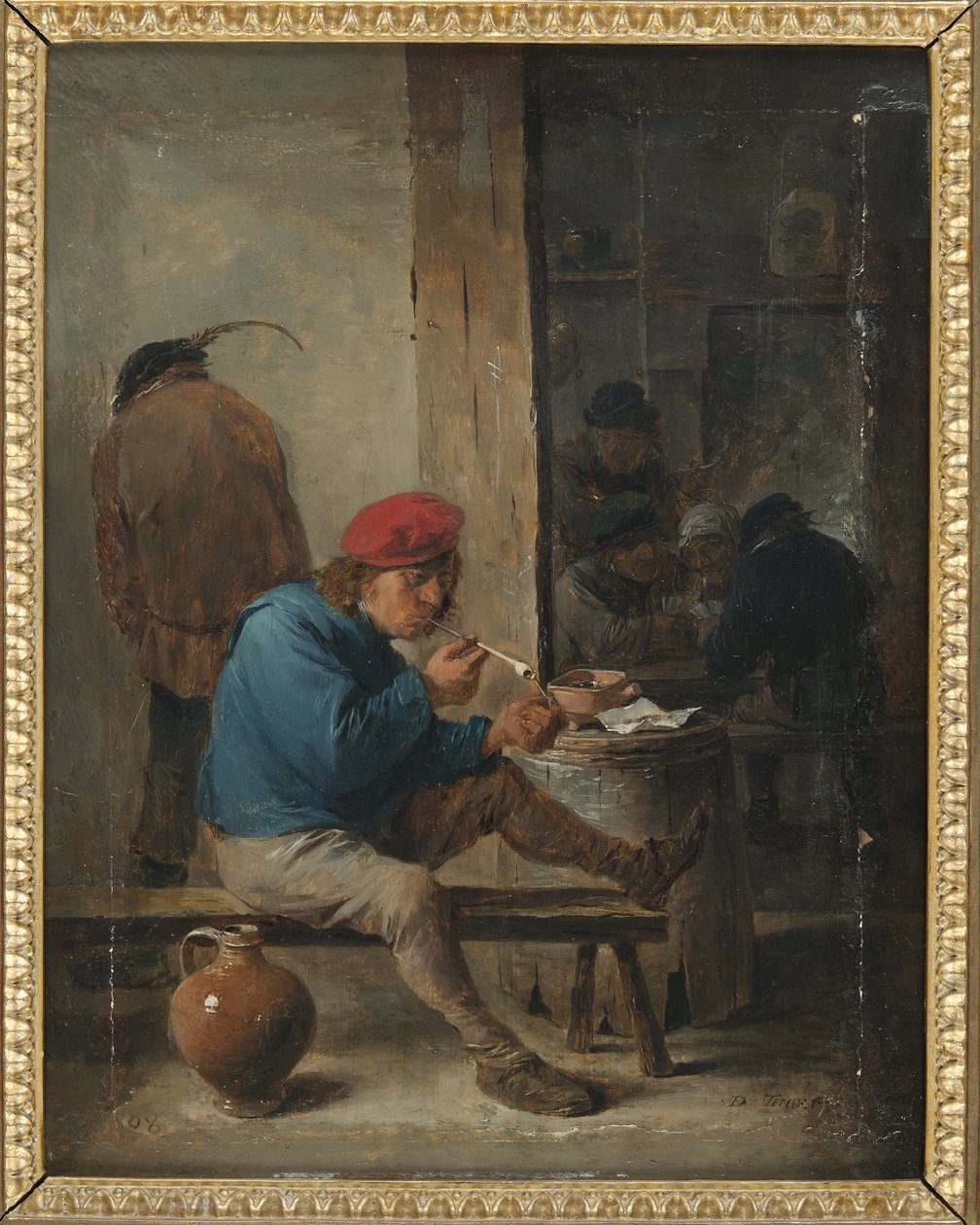 Cena de taverne avec fumeurs - Tavern Scene with Smokers, de Teniers, David, o Jovem (1610-1690). Óleo sobre madeira. Dimensão : 23,9x19 cm. Nationalmuseum Stockholm de David Teniers the Younger