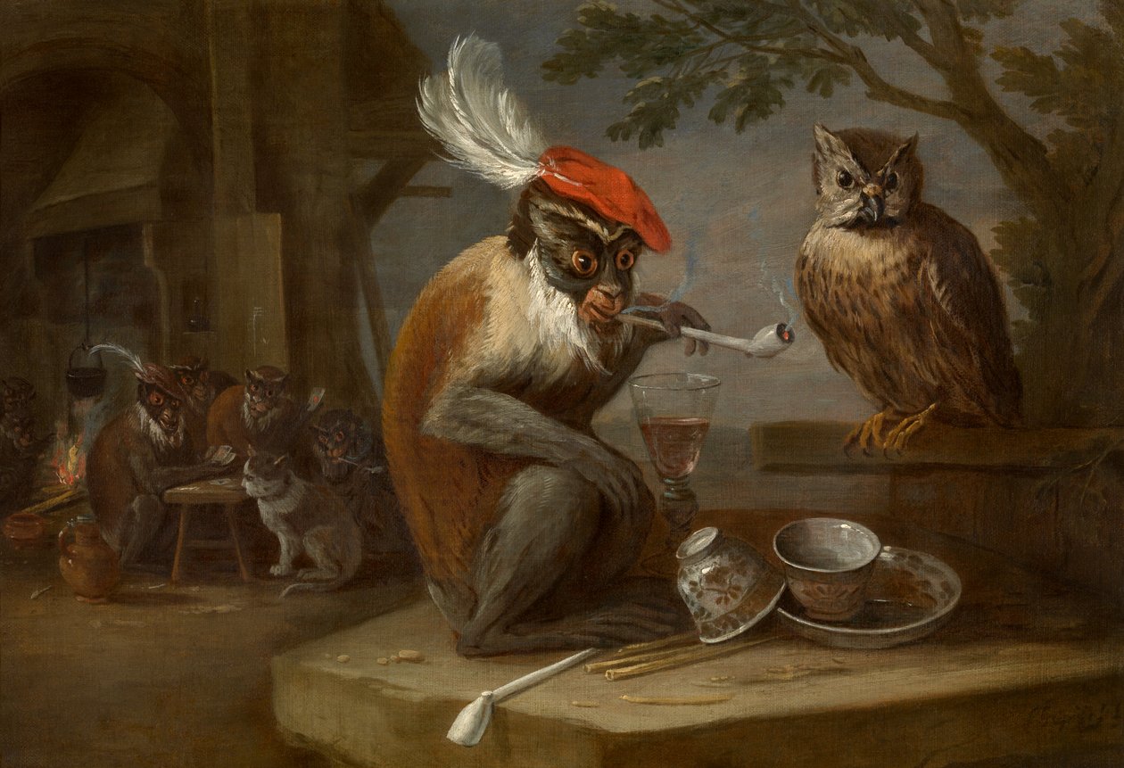 Singerie (óleo sobre tela) de David the Younger Teniers