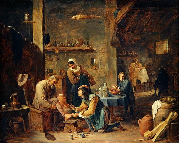 The Barbers Shop (óleo sobre carvalho) de David Teniers the Younger