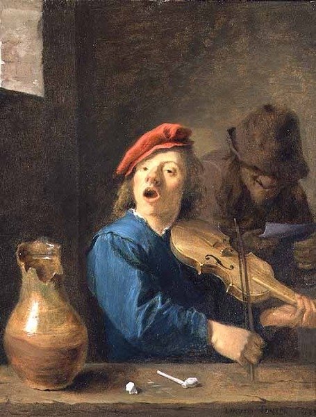 The Fiddler, 1633 (óleo em cobre) de David Teniers the Younger