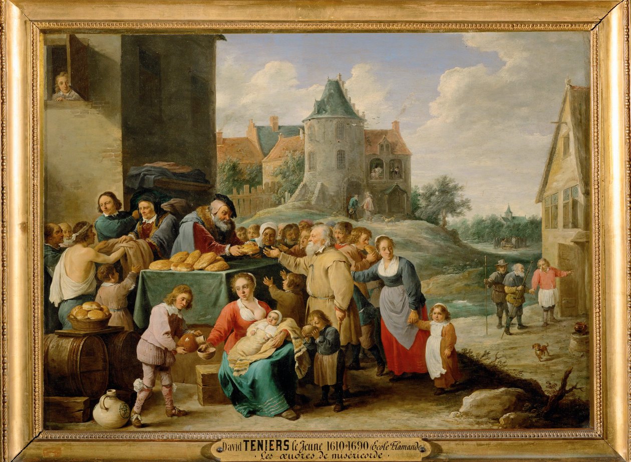 Os sete actos de misericórdia - Alimentar os famintos ... de David the Younger Teniers