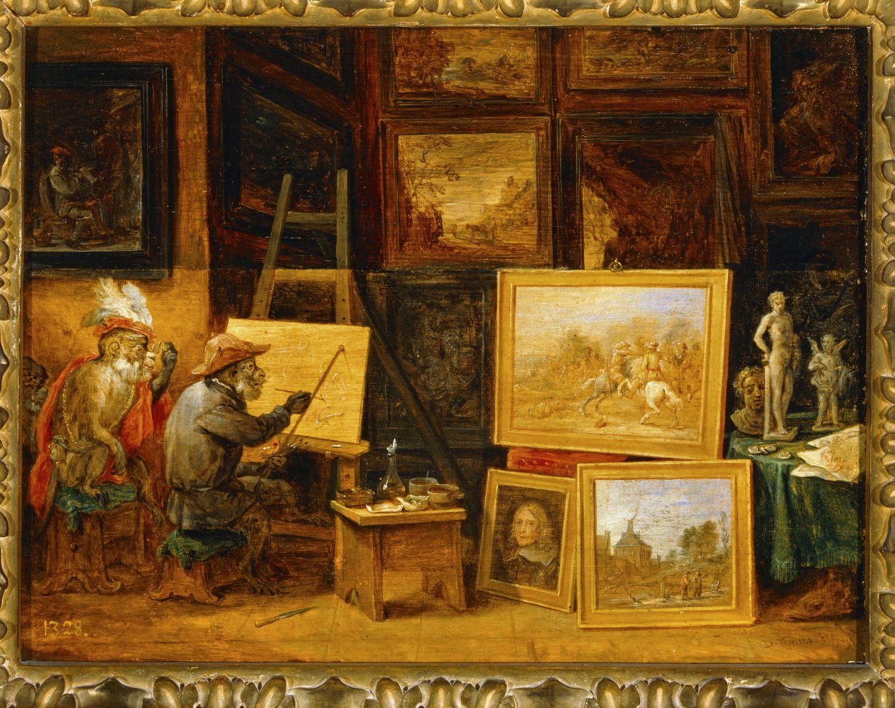 O macaco pintor ... de David the Younger Teniers