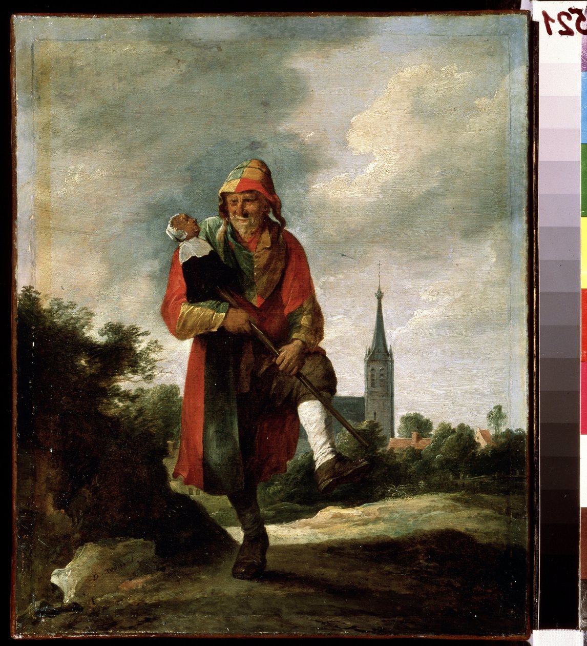 Um idiota. Pintura por David Teniers o mais novo (1610-1690). Óleo sobre tela, 35 x 29 cm, ca. 1640. Arte flamenga, arte barroca. Pushkin Museum of Fine Arts, Moscovo. de David Teniers the Younger