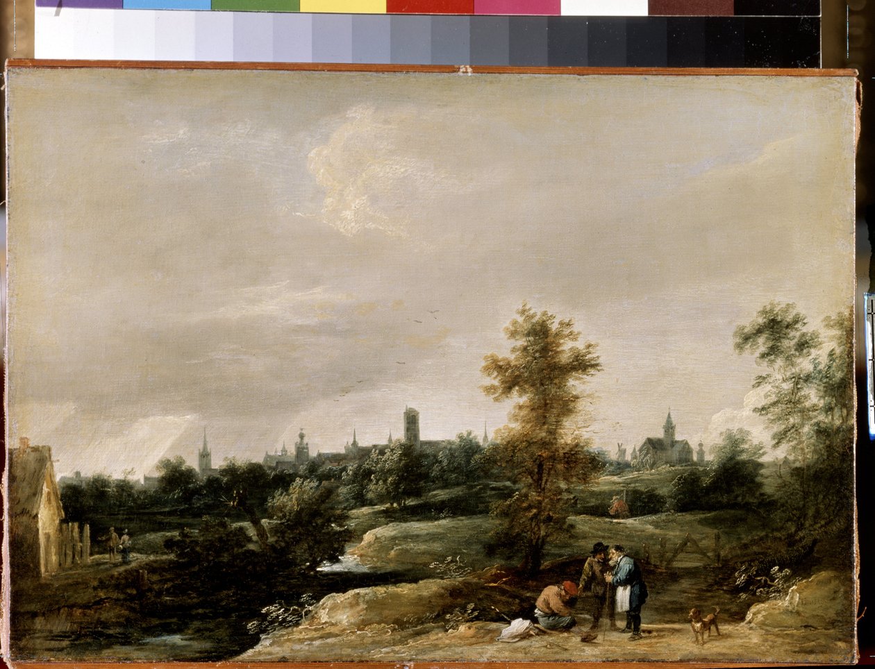 Vista perto de Bruxelas. Pintura por David Teniers o mais novo (1610- 1690). Óleo sobre madeira, 26,7 x 38 cm. Arte flamenga, arte barroca. Museu Hermitage, São Petersburgo. de David Teniers the Younger