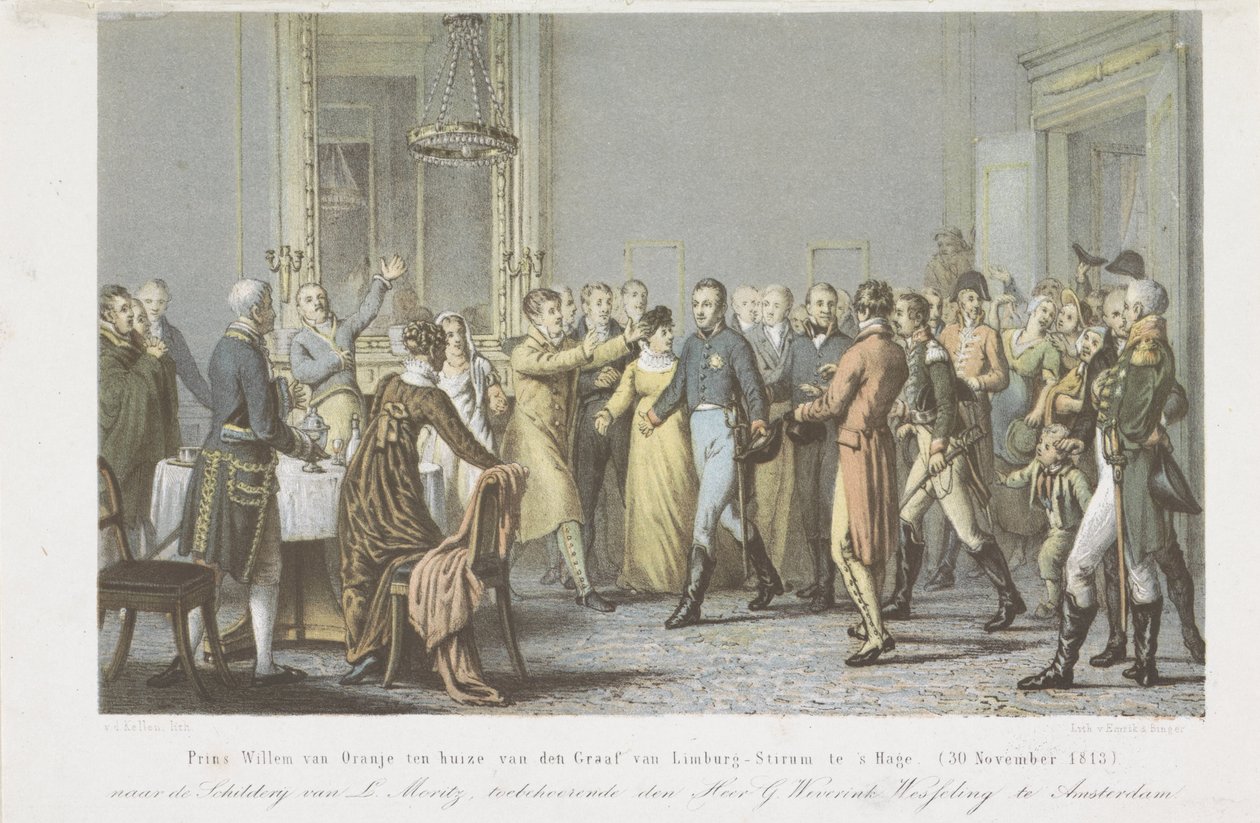 Príncipe de Orange na casa do Conde de Limburg Stirum, 1813 Príncipe William de Orange na casa do Conde de Limburg-Stirum em Haia. (30 de novembro de 1813) (título no objeto) de David van der Kellen