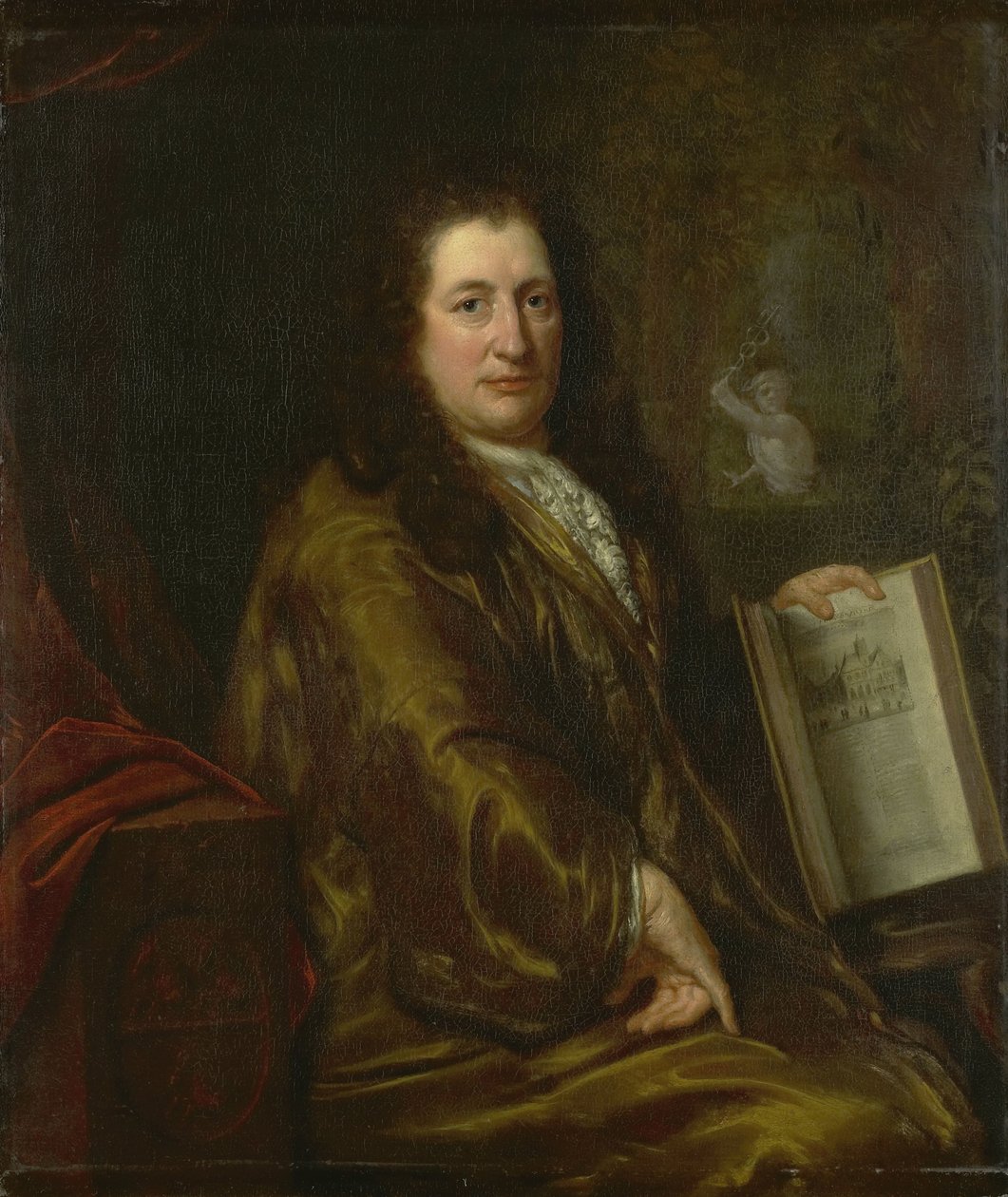 Retrato de Caspar Commelin, livreiro, editor de jornais e autor da história oficial de Amesterdão "Beschrijvinghe van Amsterdam "de 1693 de David van der Plas