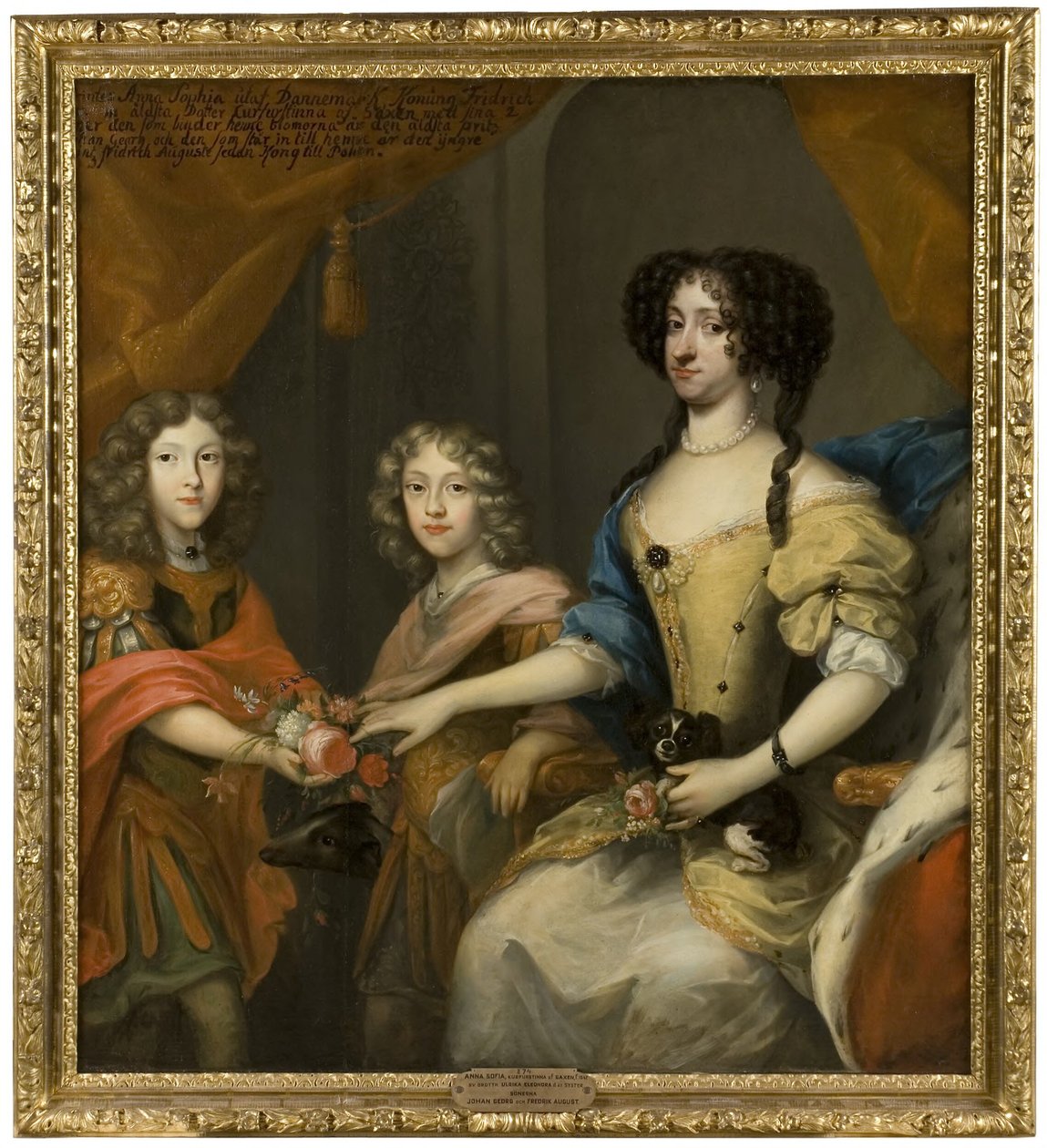 Anna Sofia, 1647-1717, princesa da Dinamarca, eleitora da Saxónia, os seus filhos Johann Georg IV, 1668-1697, eleitor da Saxónia, Friedrich August I / August II, o Forte, 1670-1733, eleitor da Saxónia, rei da Polónia de David von Krafft