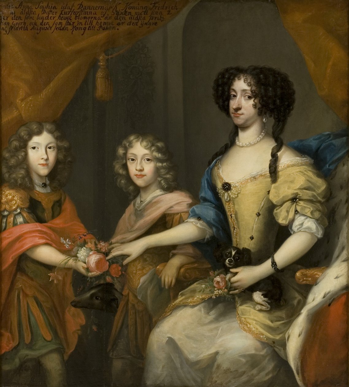 Anna Sofia, princesa da Dinamarca, electress da Saxônia, com seus filhos Johann Georg e Friedrich August, c.1680 de David von Krafft