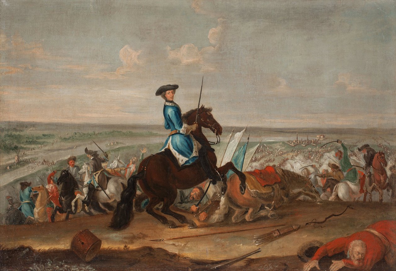 Rei Carlos XII (Carl da Suécia) (1682-1718) na Batalha de Narva de David von Krafft