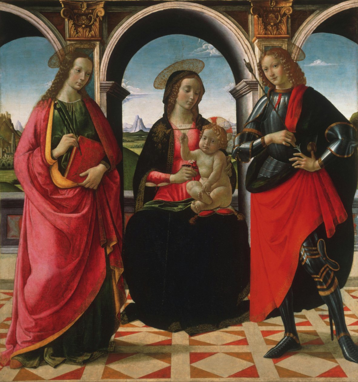 Virgem e Menino, com os Santos Apolónia e Sebastião de Davide Ghirlandaio