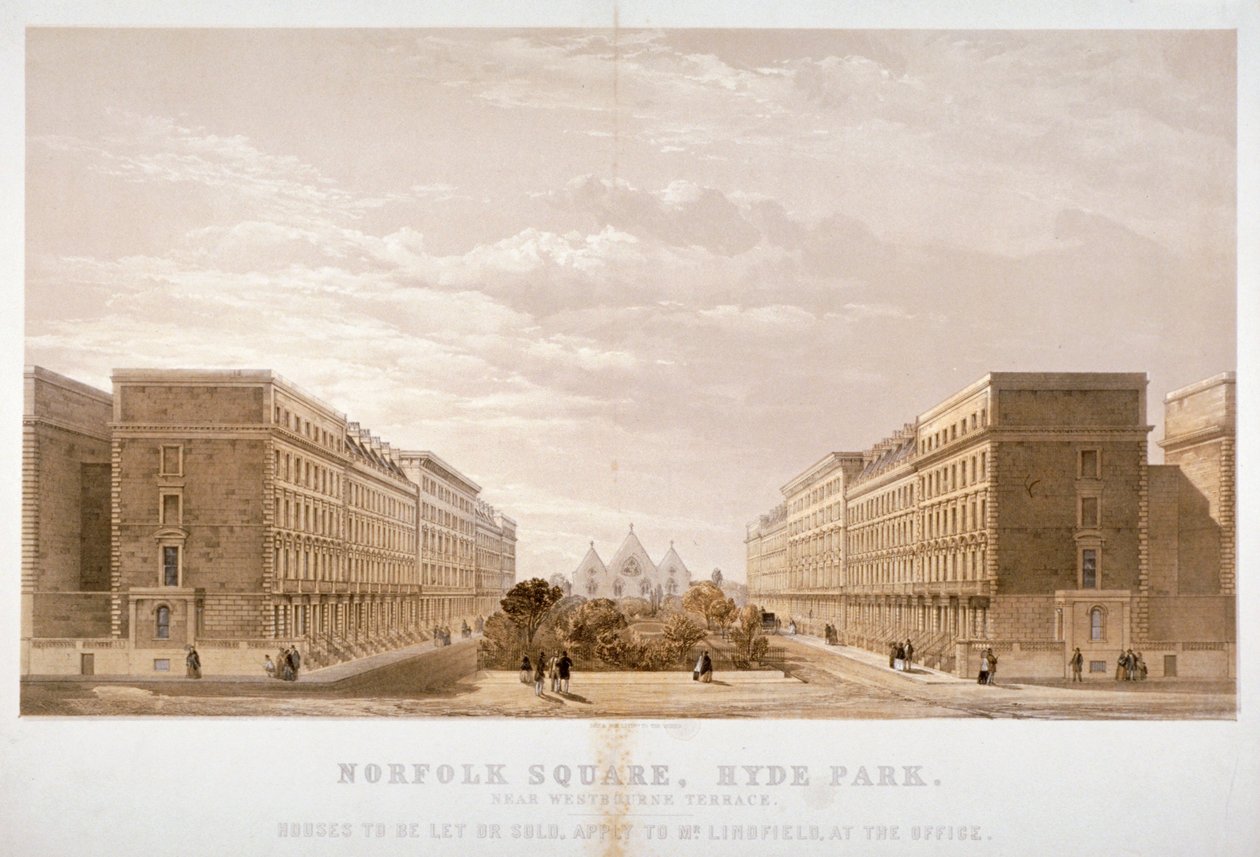 Anúncio do agente da casa para propriedades em Norfolk Square, Paddington, Londres, c1870. de Day and Son