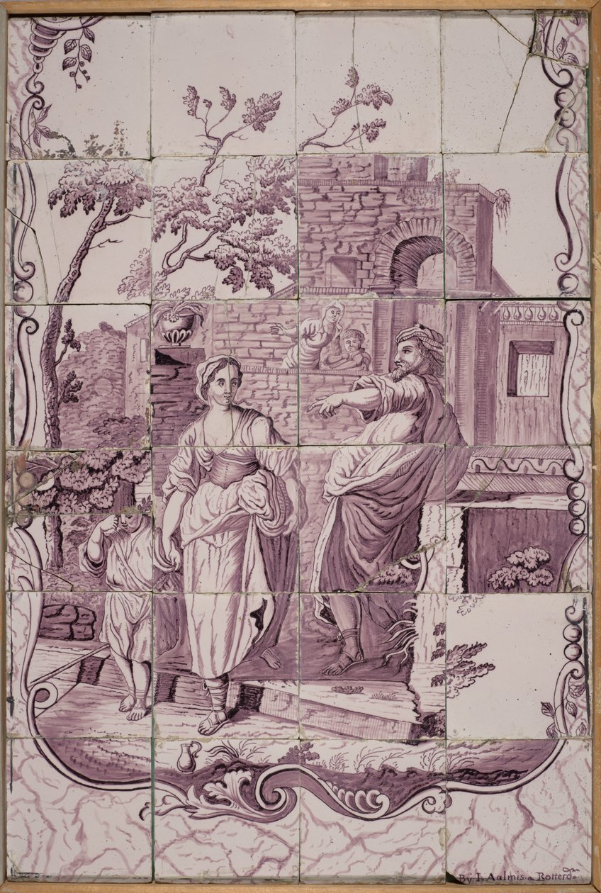 Placa de azulejos: Abraão expulsando Hagar de De Bloempot Factory