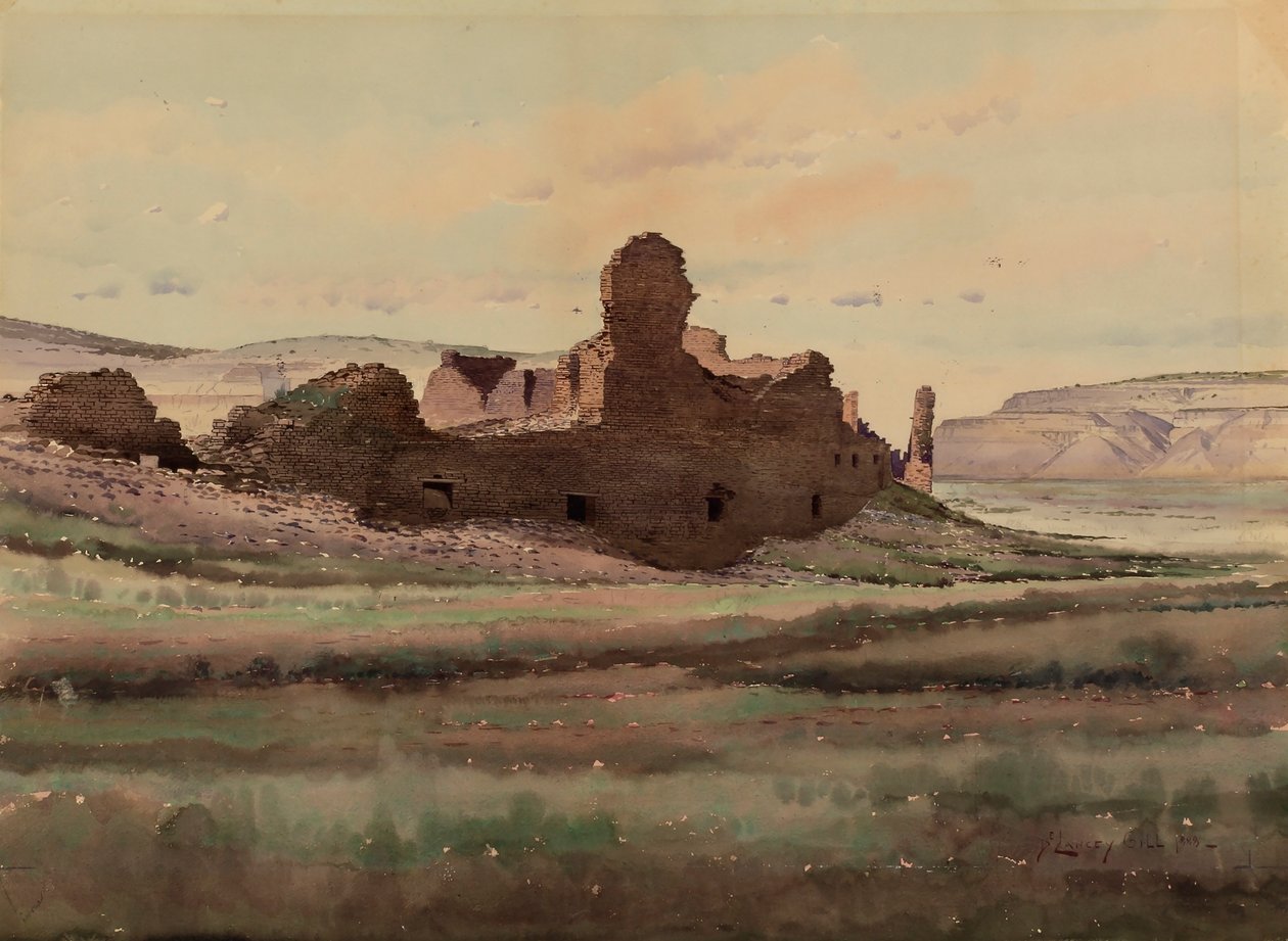 Ruínas de Pueblo Bonito, Chaco Canyon, Novo México de De Lancey Gill