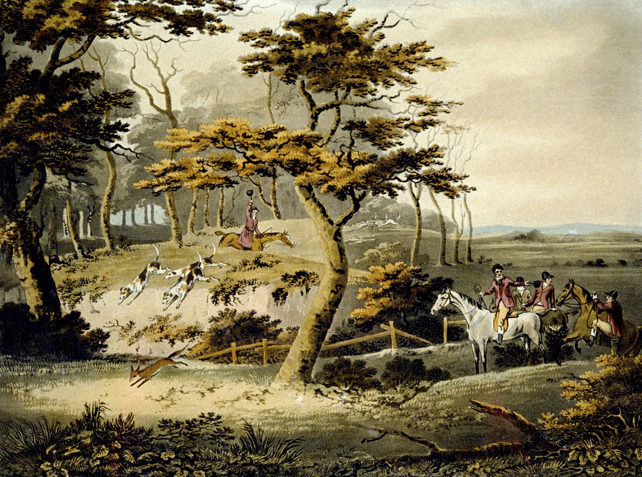Boa tarde, Foxhunting, gravado por J.H. Clarke e F. Jeakes de Dean Snr. (after) Wolstenholme