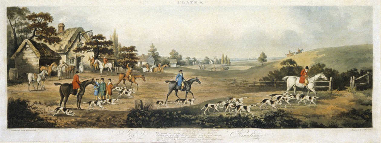 Foxhunting, placa 4, gravada por Thomas Sutherland (1785-1838) 1817 (cor litho) de Dean Snr. (after) Wolstenholme