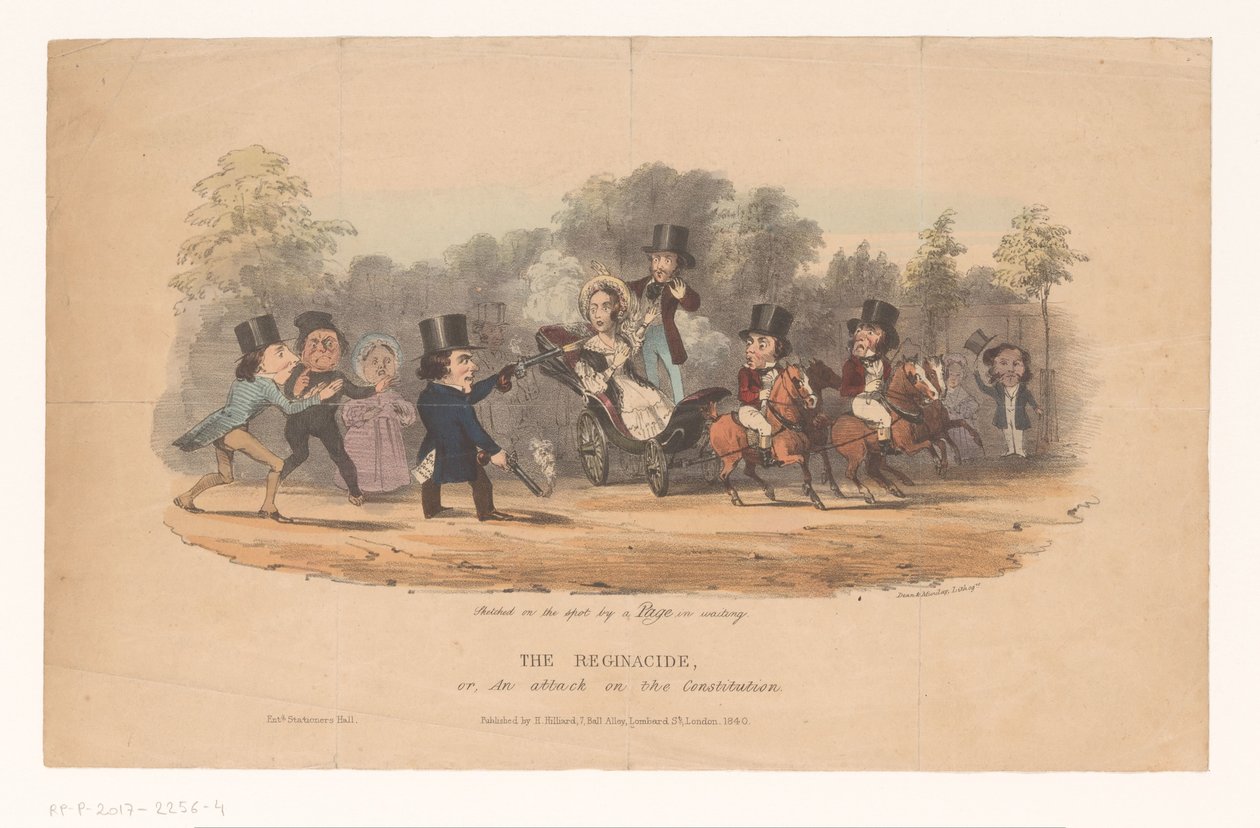Aanslag op koningin Victoria, 1840 O Reginacídio, ou, Um ataque à Constituição (título do objeto) de Dean and Munday