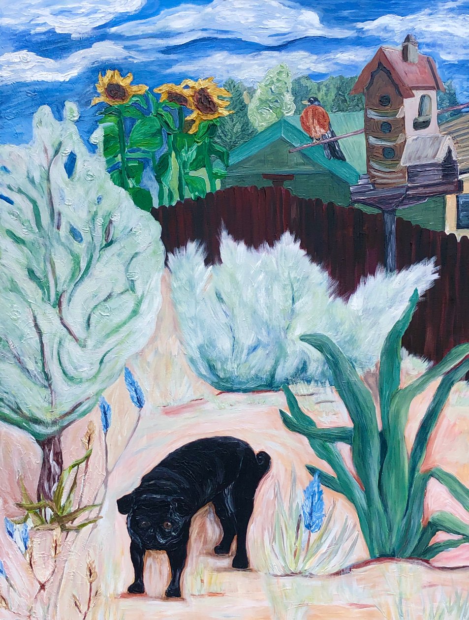 Backyard Pug, 2016 (acrílico sobre tela) de Deborah Eve Alastra