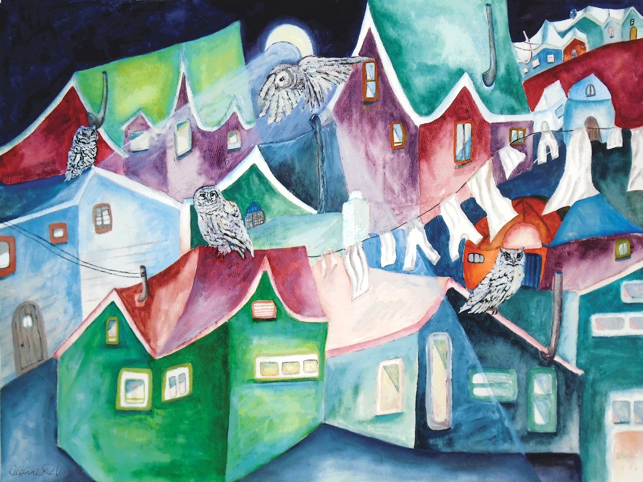 Corujas nocturnas, 2015 (aguarela) de Deborah Eve Alastra
