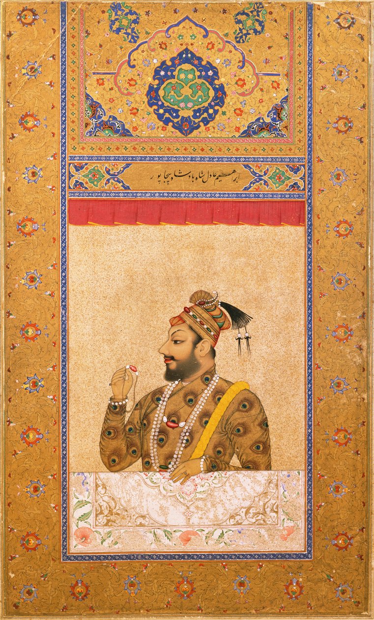 Retrato do sultão Ali Adil Shah II, Xá de Bijapur, miniatura indiana, Bijapur, c.1660 (wc no papel) de Deccani School