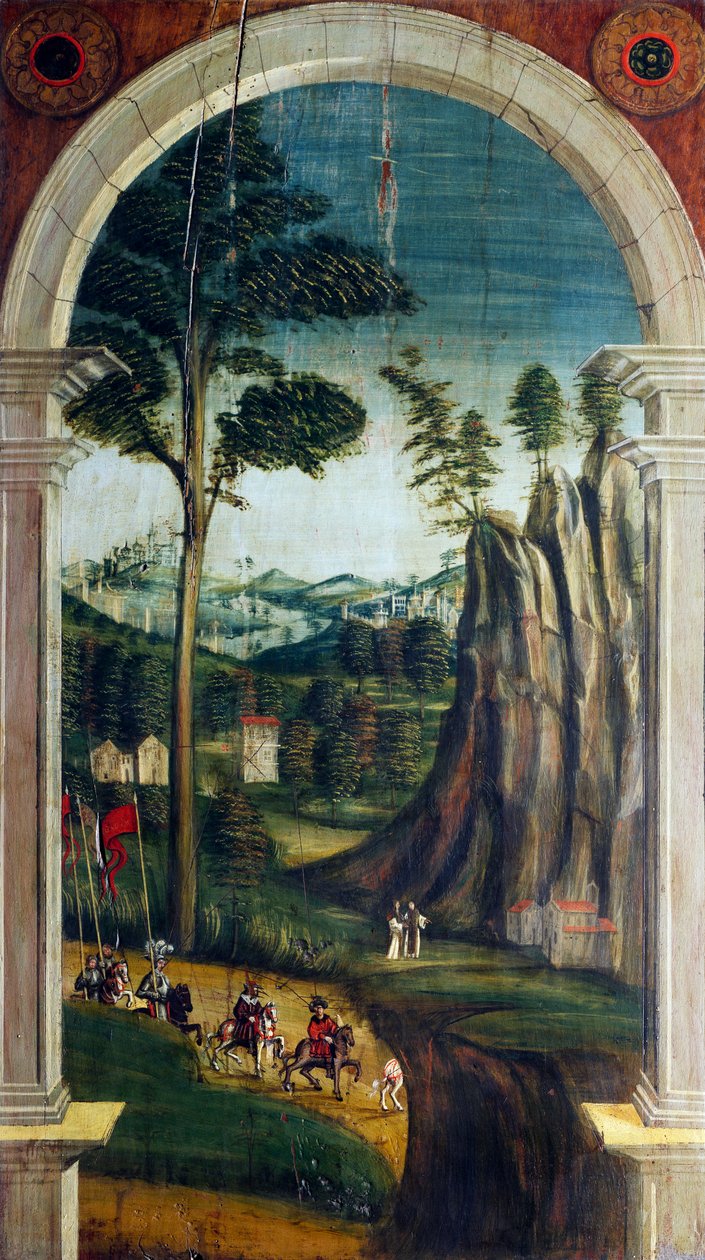 Perspectiva pintada pelo Defendente Ferrari (1480 ou 1485-1540), na secção traseira do coro do século XVI, Igreja de São Jerónimo, Biella, Itália de Defendente Ferrari