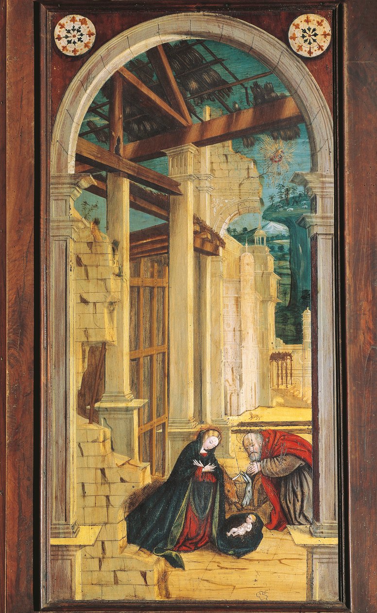 Perspectiva pintada pelo Defendente Ferrari (1480 ou 1485-1540), na parte posterior do coro do século XVI, Igreja de São Jerônimo, Biella. Itália de Defendente Ferrari