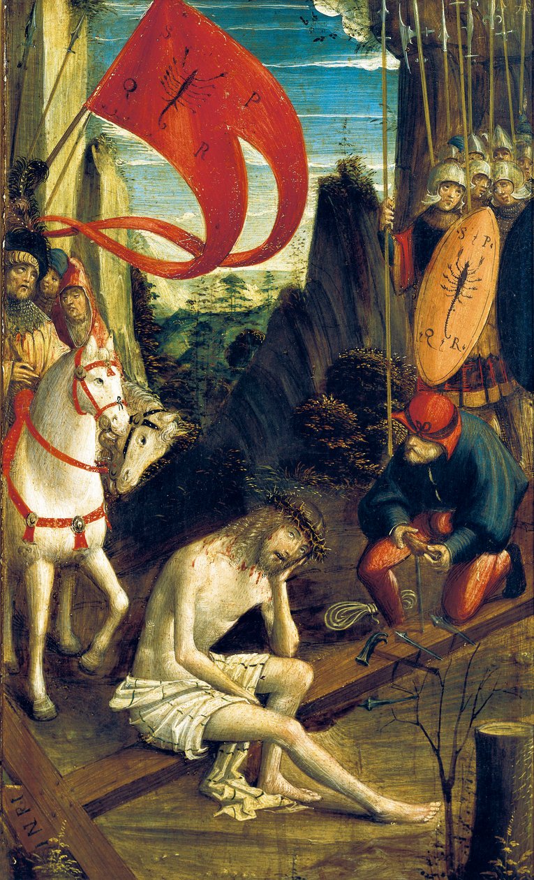 A meditação de Cristo (Cristo em meditação sentado na cruz), c. 1520 (óleo e tempera no painel) de Defendente Ferrari