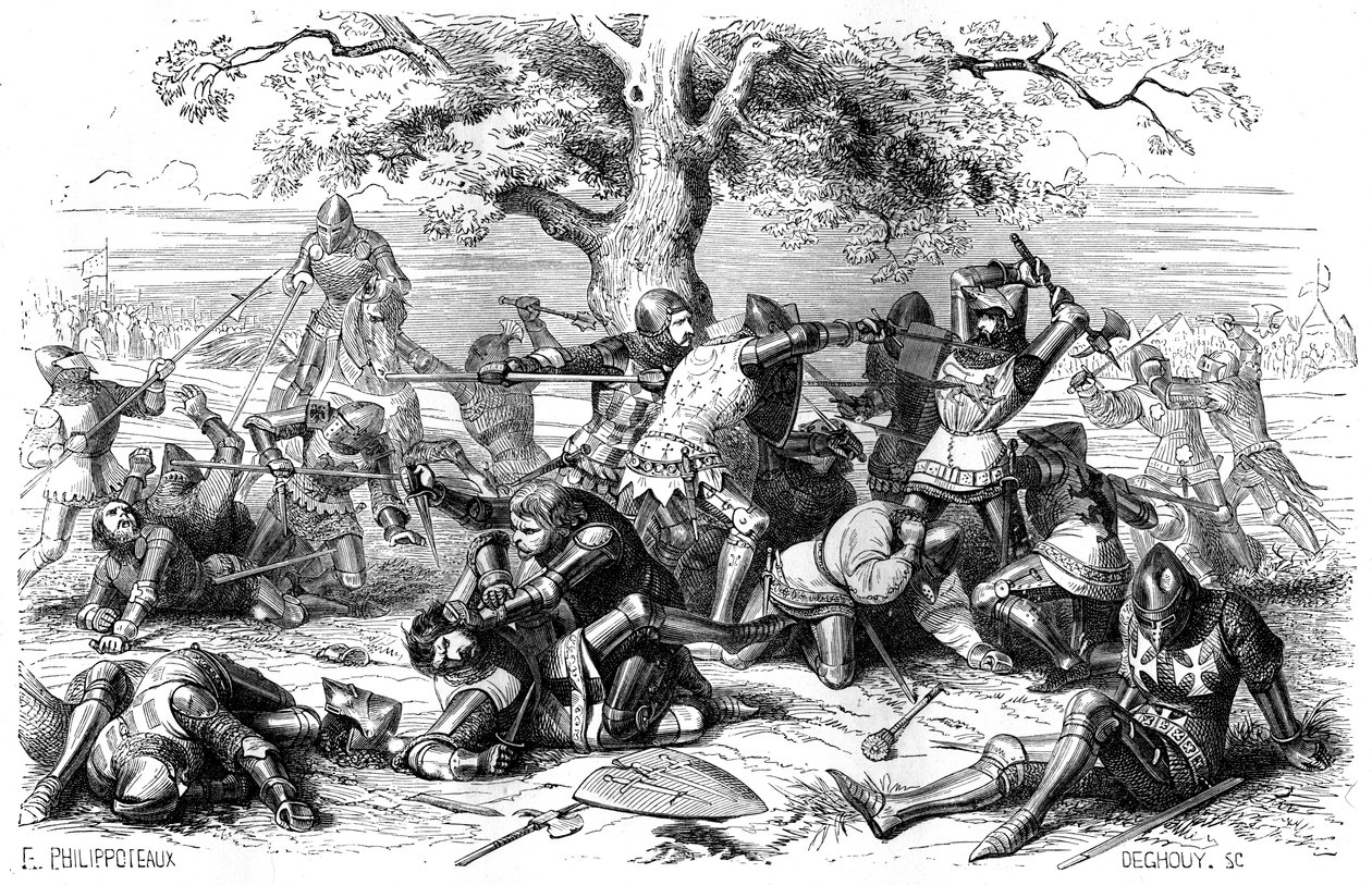 Trinta cavaleiros franceses lutam contra os ingleses, Bretanha, França, 1351 1882-1884 de Deghouy