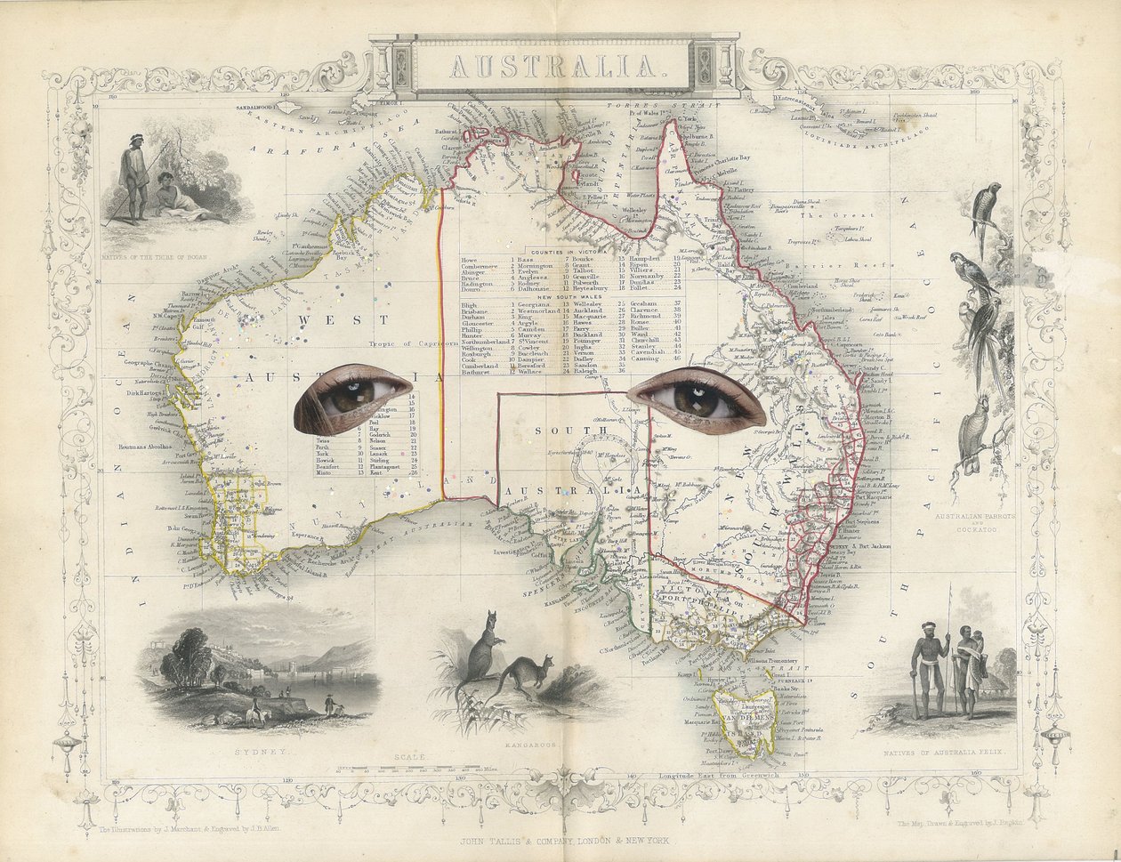Colonial - Austrália, 2017 (colagem de corte de papel) de Deirdre Kelly