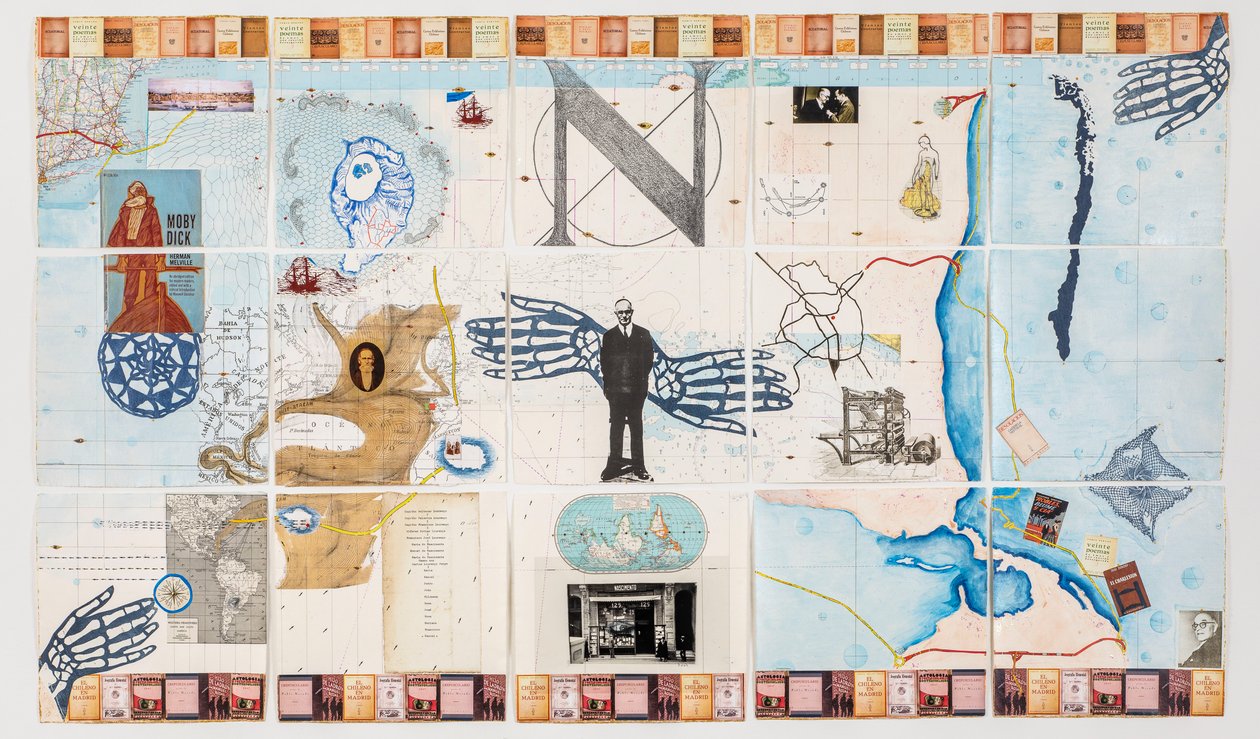 Horizon Eyes para Editorial Nascimento, 2020 (mapa de colagem de mídia mista em papel artesanal) de Deirdre Kelly