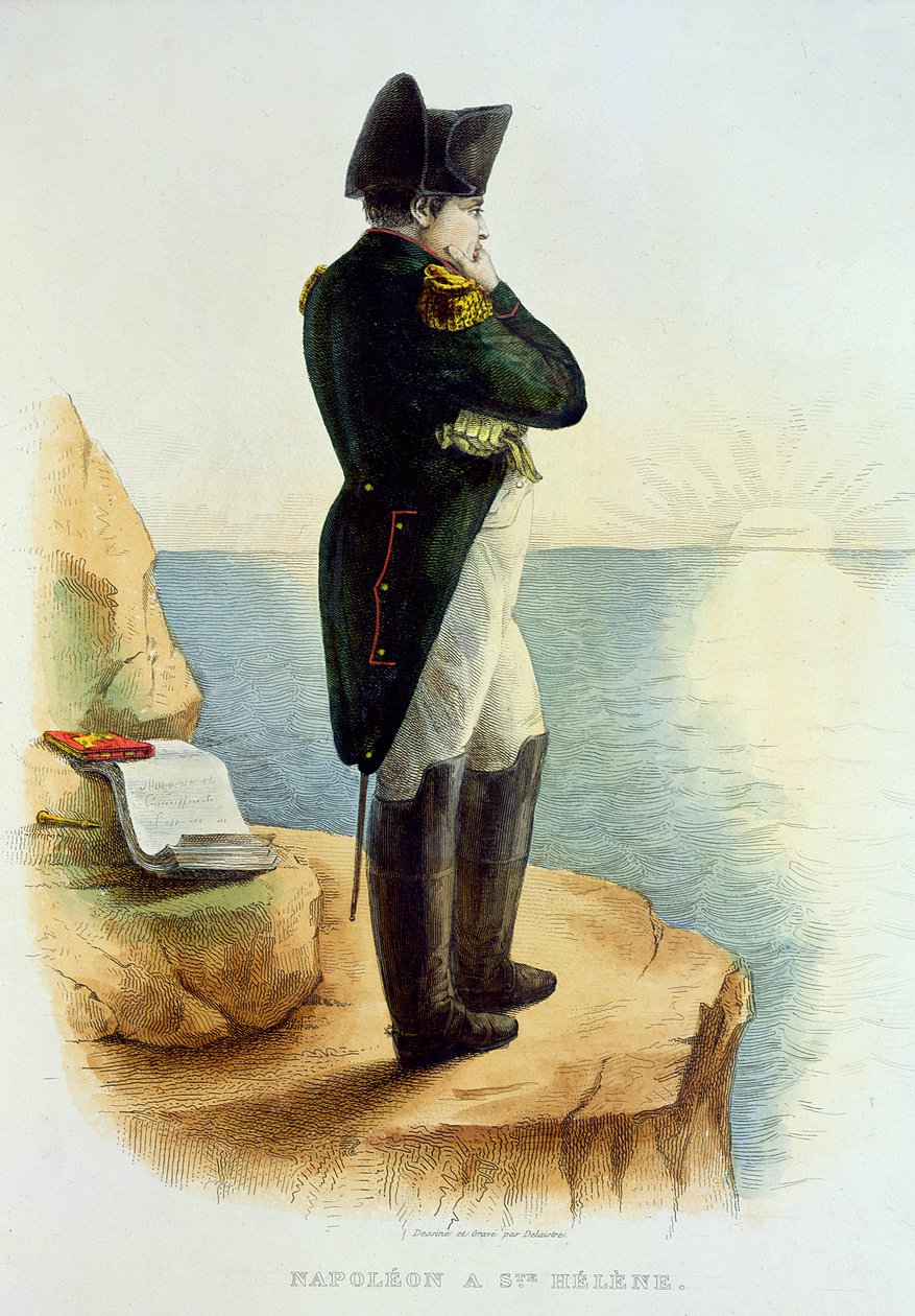 Napoleão na ilha de Santa Helena, ilustração do francês Plutarco por E. Mennechet, gravada por Delaistre, 1835 de Delaistre