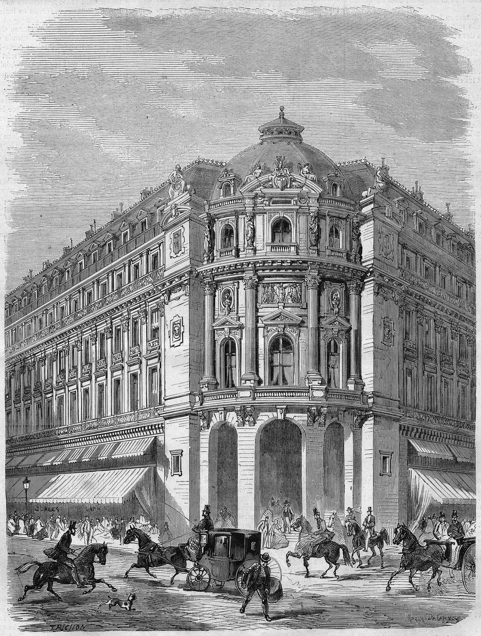Projeto da fachada do novo teatro de Vaudeville na esquina da Boulevard des Capucines e Rue de la Chaussée-d