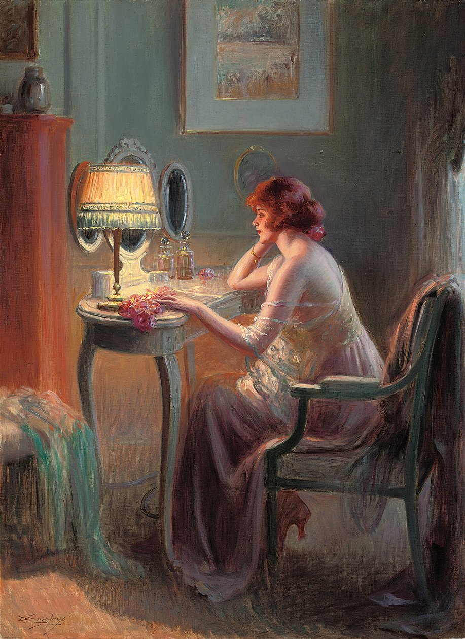 Reflexões por Lamplight (óleo sobre tela) de Delphin Enjolras