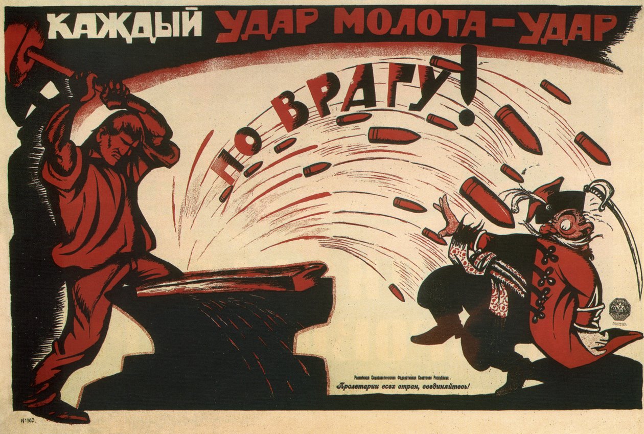 Cada golpe de martelo é um golpe para o inimigo! Poster, 1920 de Deni