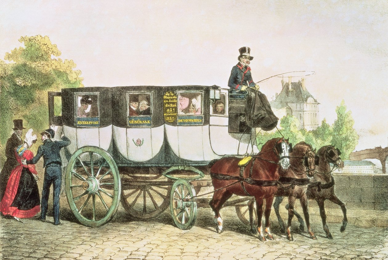 &39;Omnibus General Company&39;, treinador de Monnaie para Jardin du Roi, c.1815 de Denis Auguste Marie Raffet