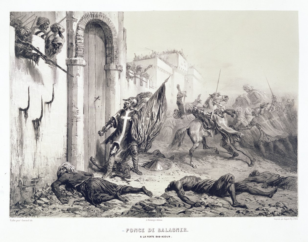 Ponce de Balagner no Portão Bab-Azoun, de um volume comemorativo da Força Expedicionária francesa que capturou Argel em 1830, gravado por Eugene Charles Francois Guerard (1821-66) de Denis Auguste Marie Raffet