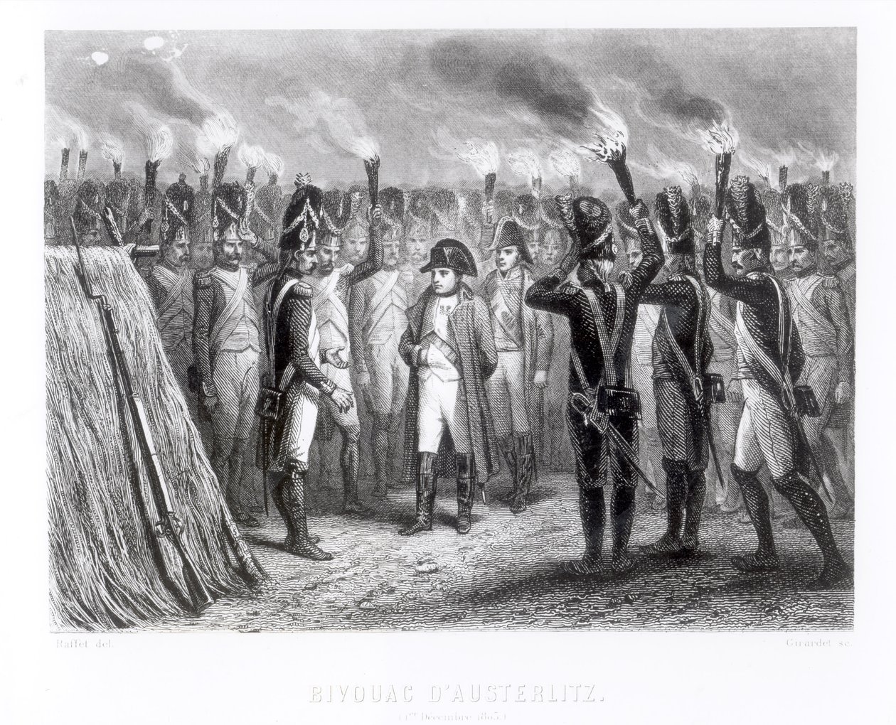 A vigia da noite em Austerlitz, gravada por E. Giradel de Denis Auguste Marie Raffet