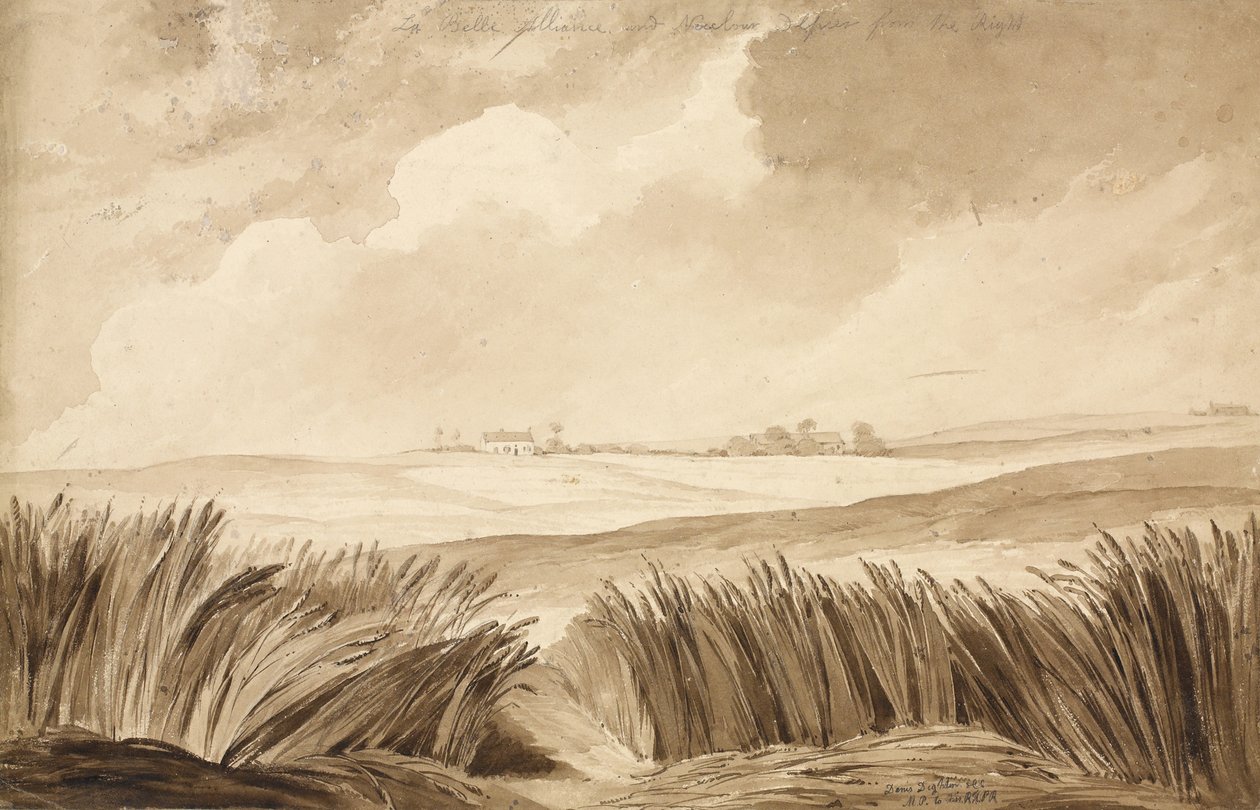 &39;No 4 La Belle Alliance e NeuvCour ...&39;, 1815 (wc e lápis sobre papel) de Denis Dighton