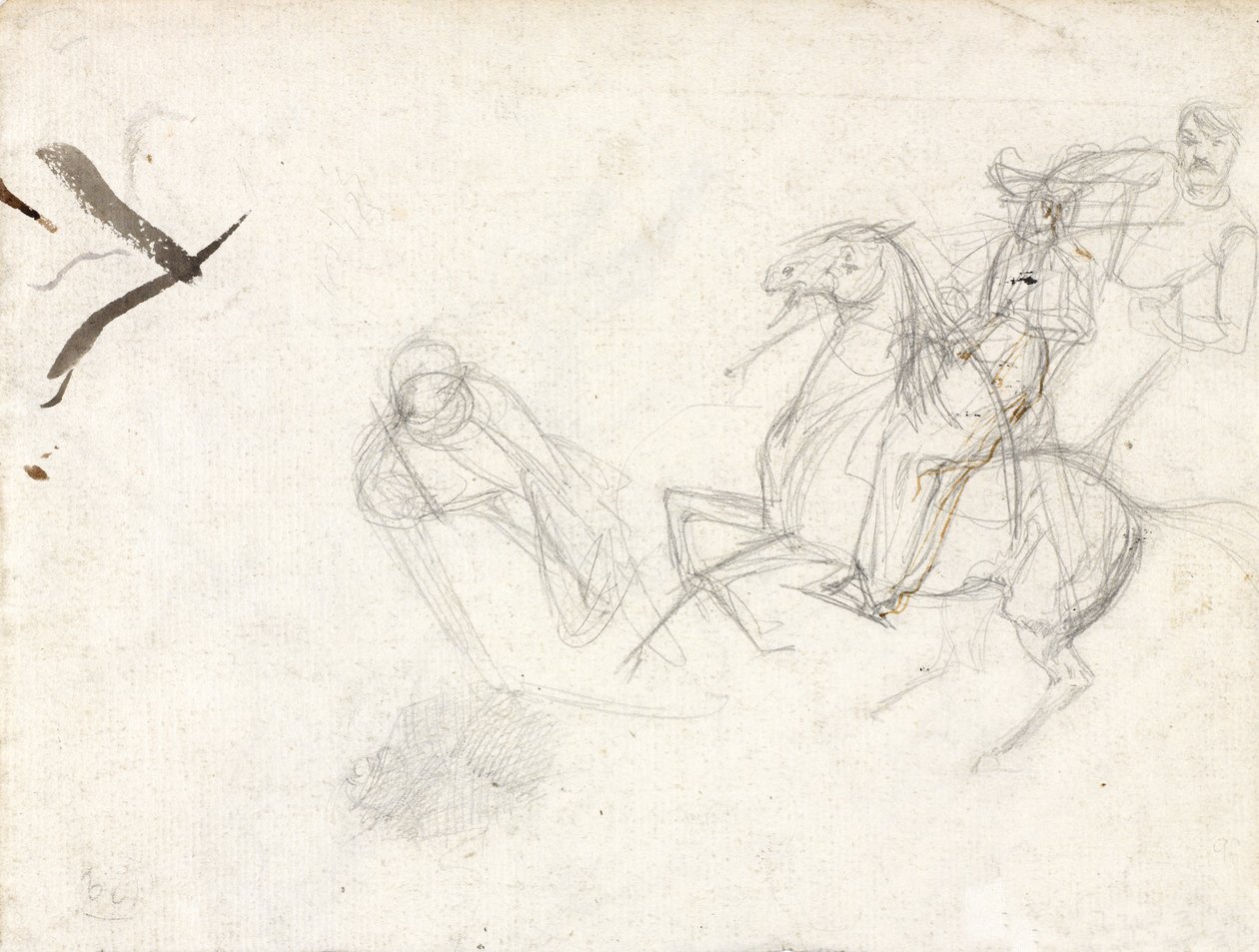 Estudos para a figura do Sargento Ewart, Scots Greys, para a pintura mostrando sua captura da Águia Francesa na Batalha de Waterloo, 1815, c.1817 (lápis e tinta no papel) de Denis Dighton
