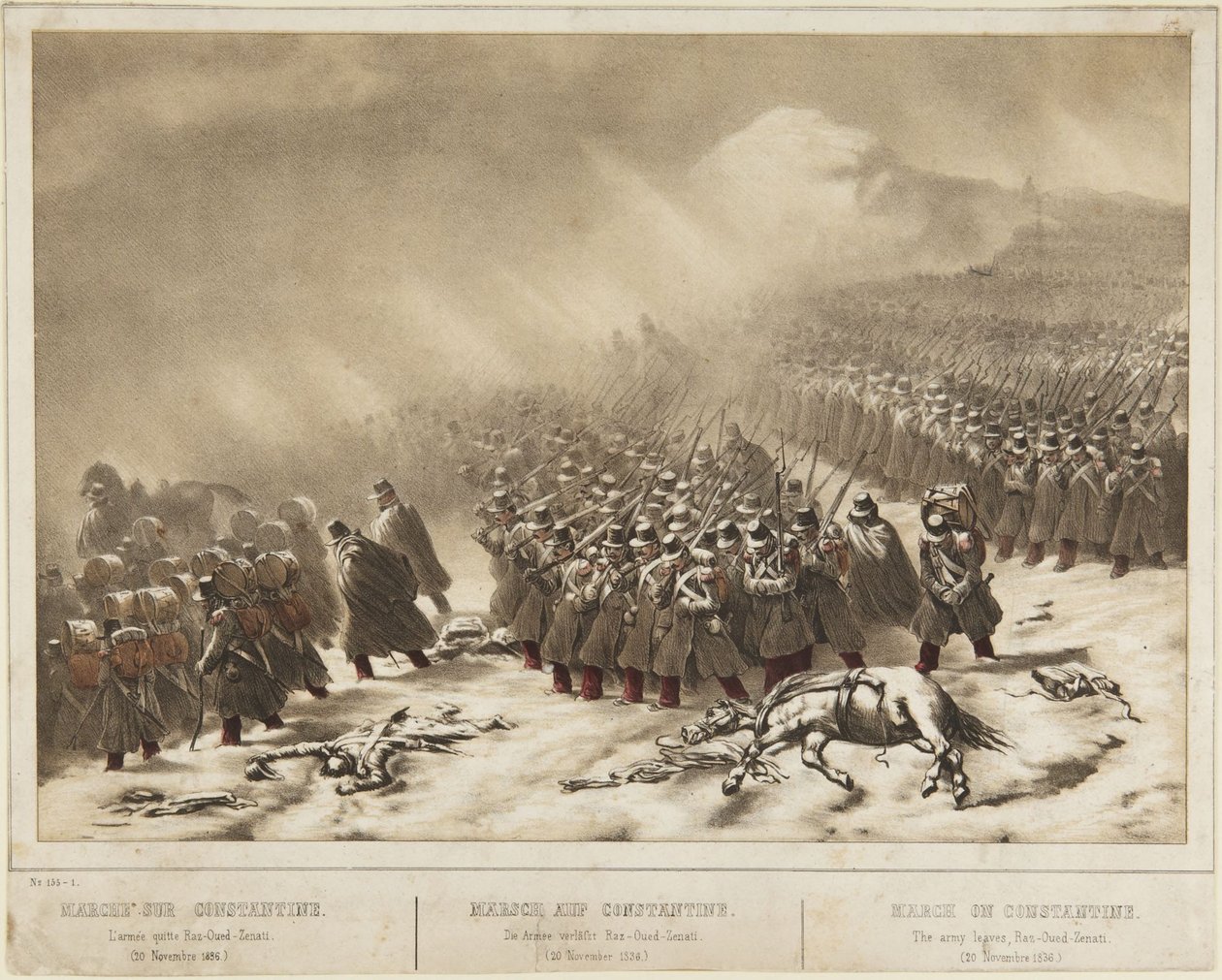 Marcha sobre Constantina: o exército parte de Raz-Ourd-Zenati (20 de novembro de 1836) de Denis-Auguste-Marie Raffet